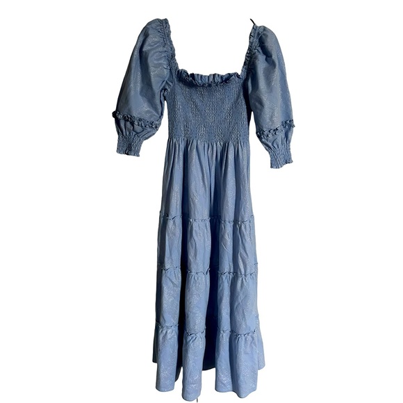 Hill House Nelsie Nap Dress Maxi Smocked Shimmer Glitter Blue Size S - Picture 2 of 7